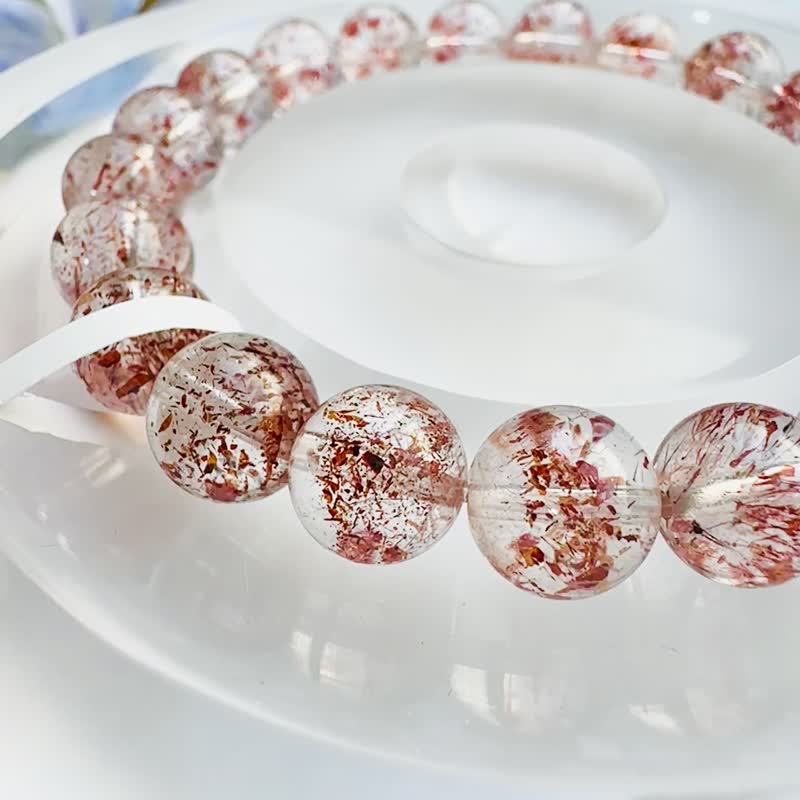 收藏玻璃体烟花彼岸花金草莓红超七 9-9.4mm22.17g 贵人运桃花 - 手链/手环 - 水晶 红色