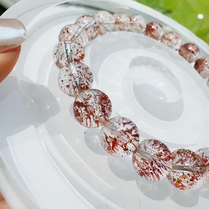 收藏玻璃体烟花彼岸花金草莓红超七 9-9.4mm22.17g 贵人运桃花 - 手链/手环 - 水晶 红色