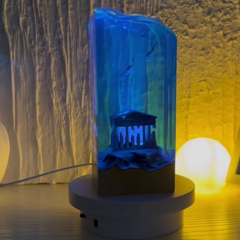 溶洞鲸鱼潜水员海洋艺术工艺品/ 实木树脂灯 - 灯具/灯饰 - 树脂 蓝色