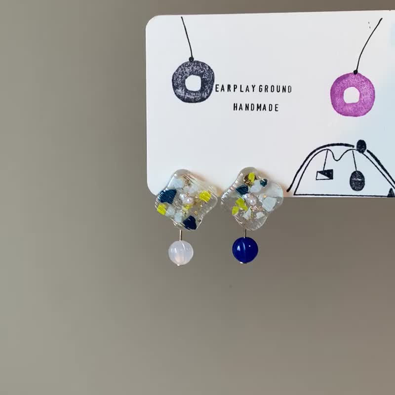 撞色棉花糖 - 耳环/耳夹 - 树脂 蓝色