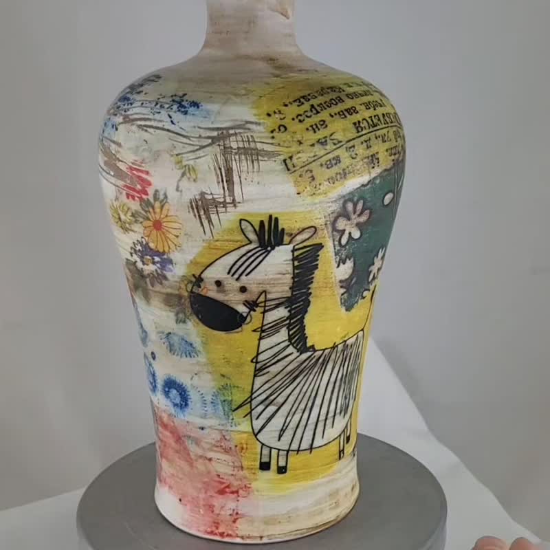 斑马手工梅瓶 - 花瓶/陶器 - 陶 多色