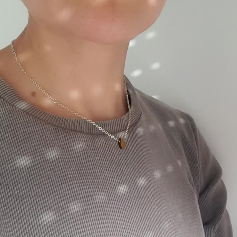 虎眼石泪滴项链，925 纯银，波西米亚风格，狮子座宝石，圣诞礼物 - 项链 - 宝石 咖啡色