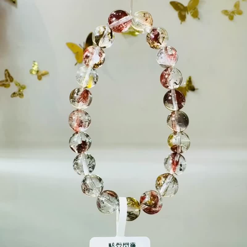 毕业级天然红泥骸骨闪灵水晶9.5mm25.83g好运稳定情绪净化洞察力 - 手链/手环 - 水晶 红色