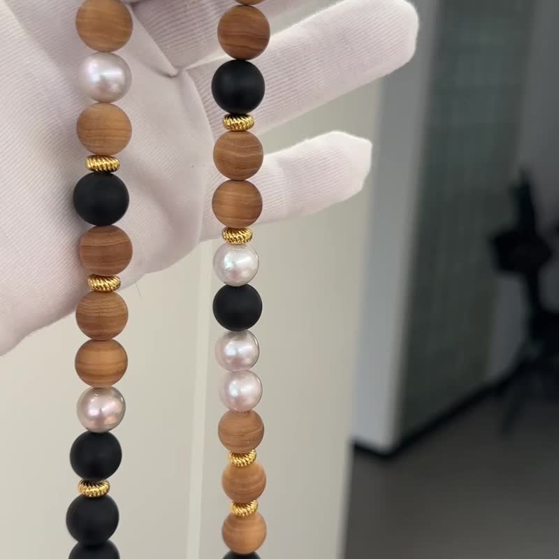 手谈之弈 | 10mm老山檀黑玛瑙天然淡水珍珠项链手链套装GraceLume - 项链 - 珍珠 多色