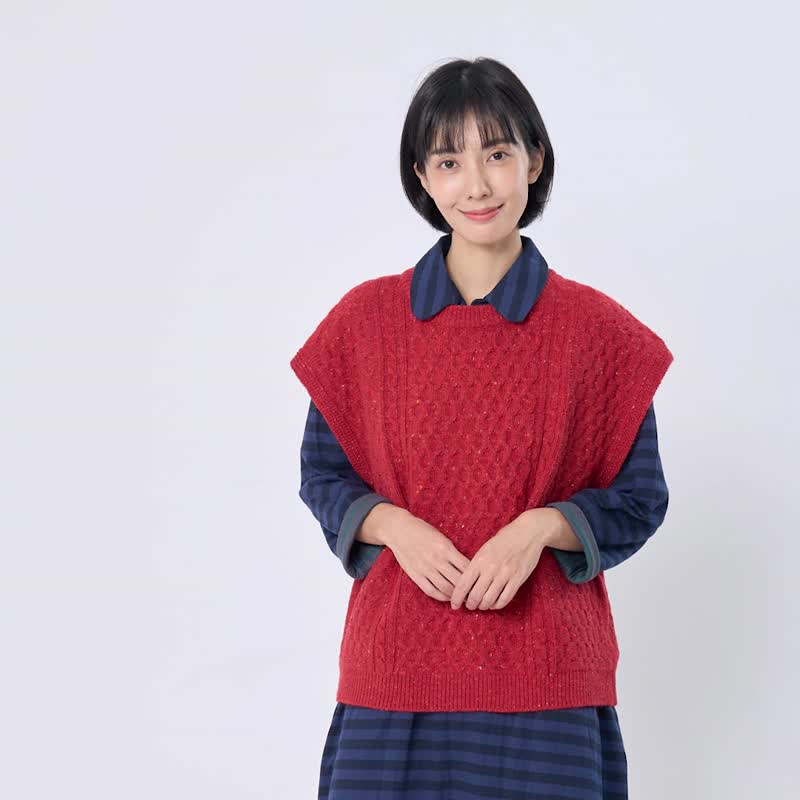 Kate圓領麻花彩點針織背心 紅 - 女装针织衫/毛衣 - 聚酯纤维 红色