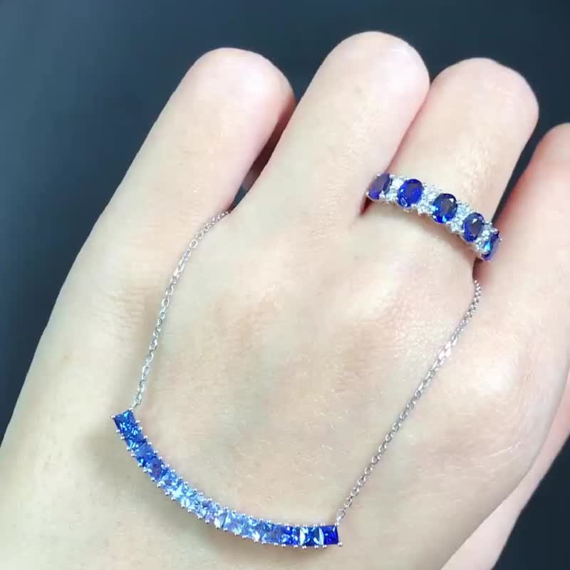双入组彩虹渐层彩色刚玉微笑项链彩色蓝宝石项链 18k 金项链对链 - 项链 - 宝石 多色