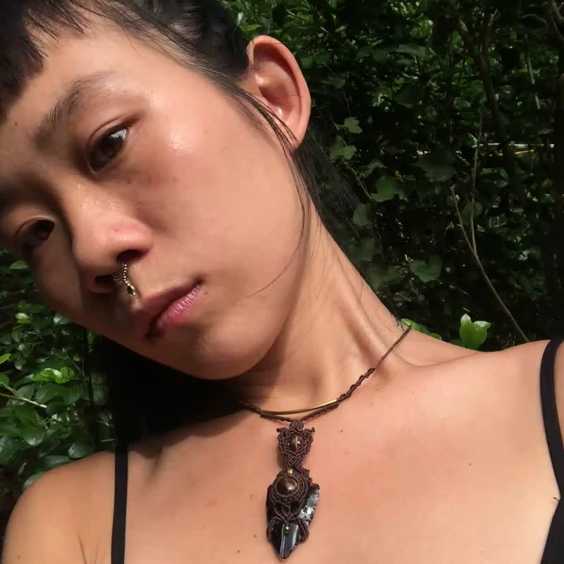 黑曜石 虎眼石图腾编织项链 - 项链 - 宝石 