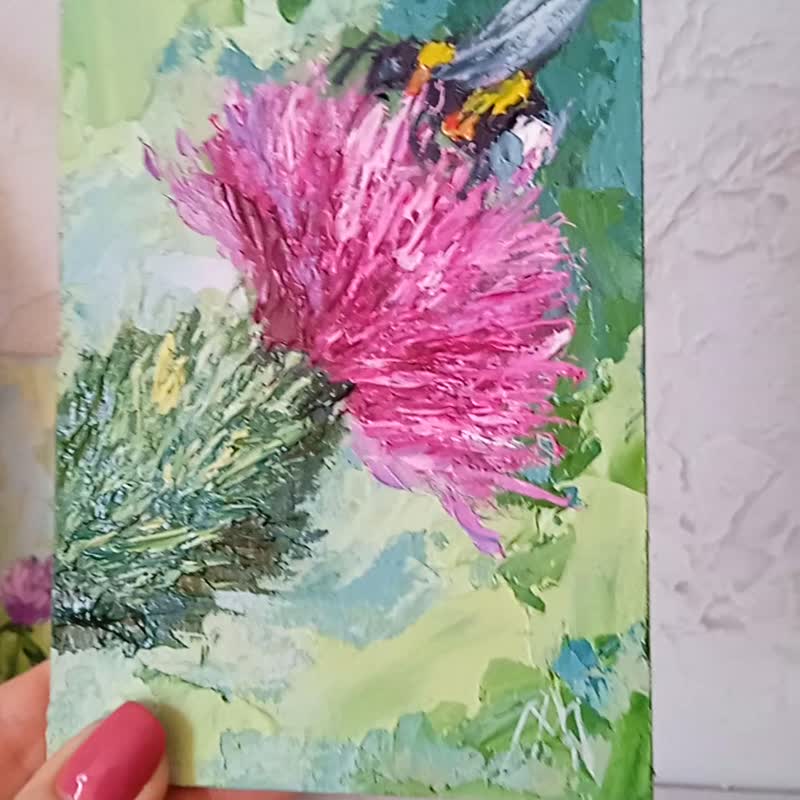 蜜蜂画花墙艺术原画油画10*15厘米 - 海报/装饰画/版画 - 其他材质 紫色