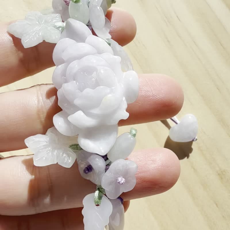 手工編織翡翠手链 — 森林的清晨 - 手链/手环 - 玉石 蓝色