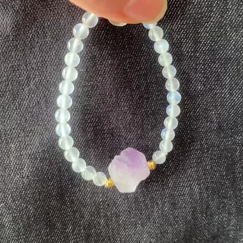 玻璃体月光石原矿紫水晶手串手链 - 手链/手环 - 水晶 透明