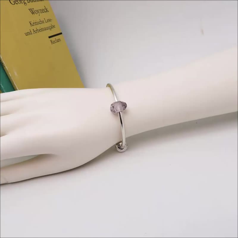 纯银宝石手环 紫晶圆扁珠款 12.7mm天然石圆珠 手围21cm - 手链/手环 - 纯银 紫色