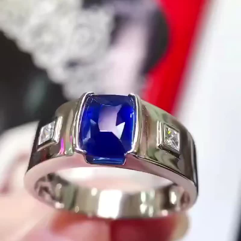 无烧蓝宝石男士戒指皇家蓝级别。主石1.53ct - 戒指 - 宝石 