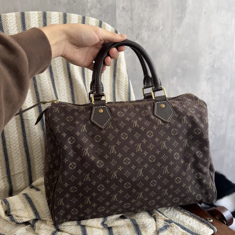 Louis Vuitton 老花 Speedy 30 布面手提包 - 侧背包/斜挎包 - 真皮 咖啡色