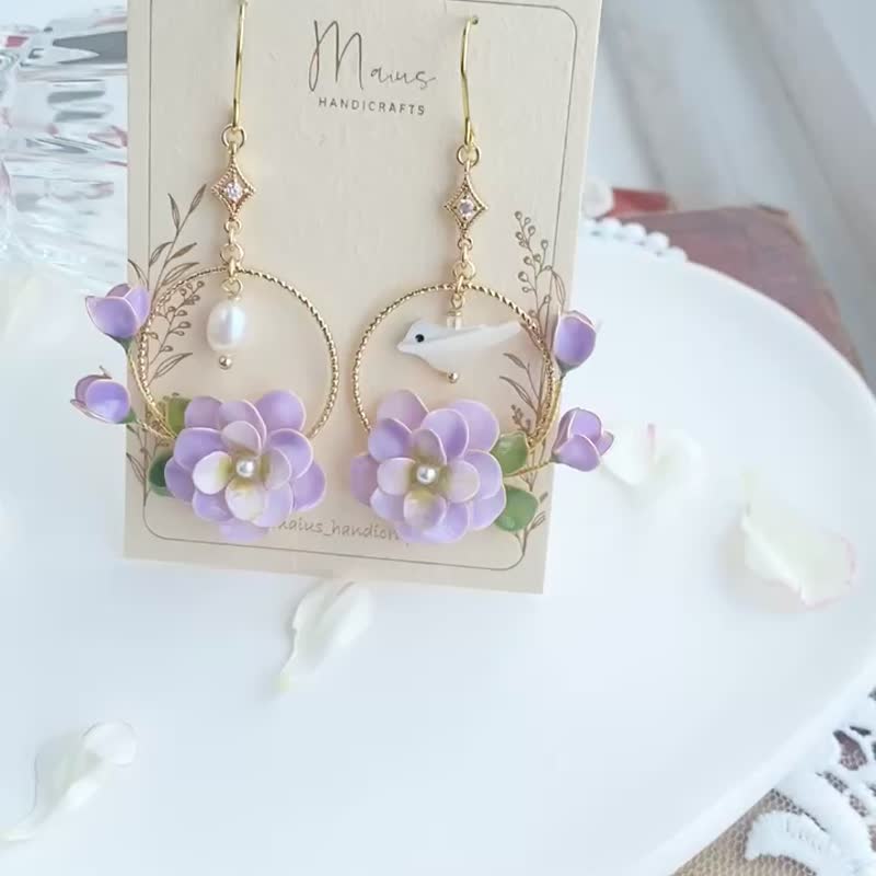 紫罗兰 - 手工树脂耳环圣诞礼物 - 耳环/耳夹 - 树脂 紫色