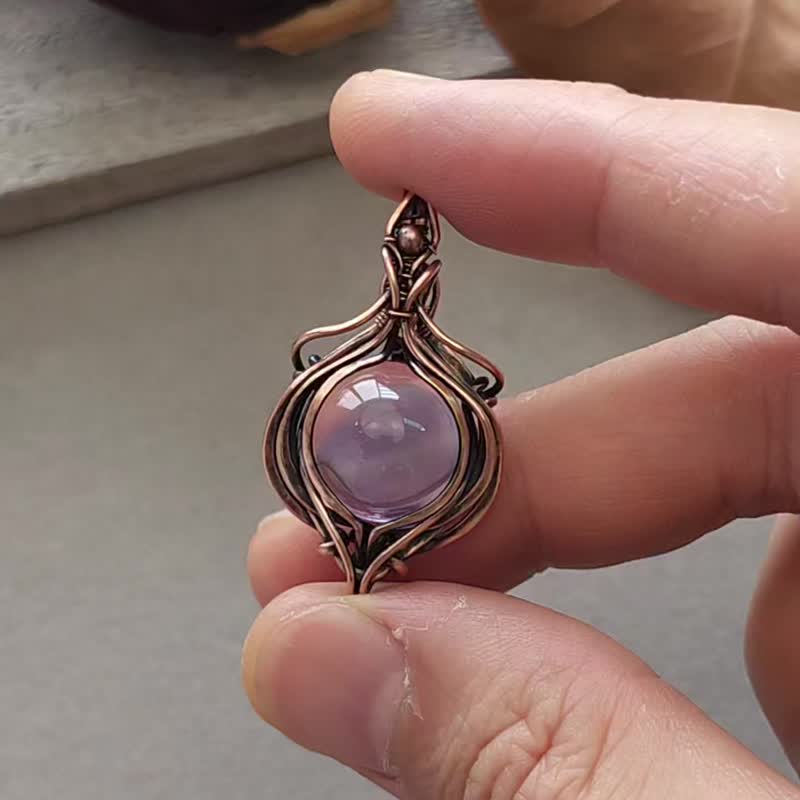 紫水晶流线编织项链 复古红铜手作吊坠 Amethyst - 项链 - 水晶 