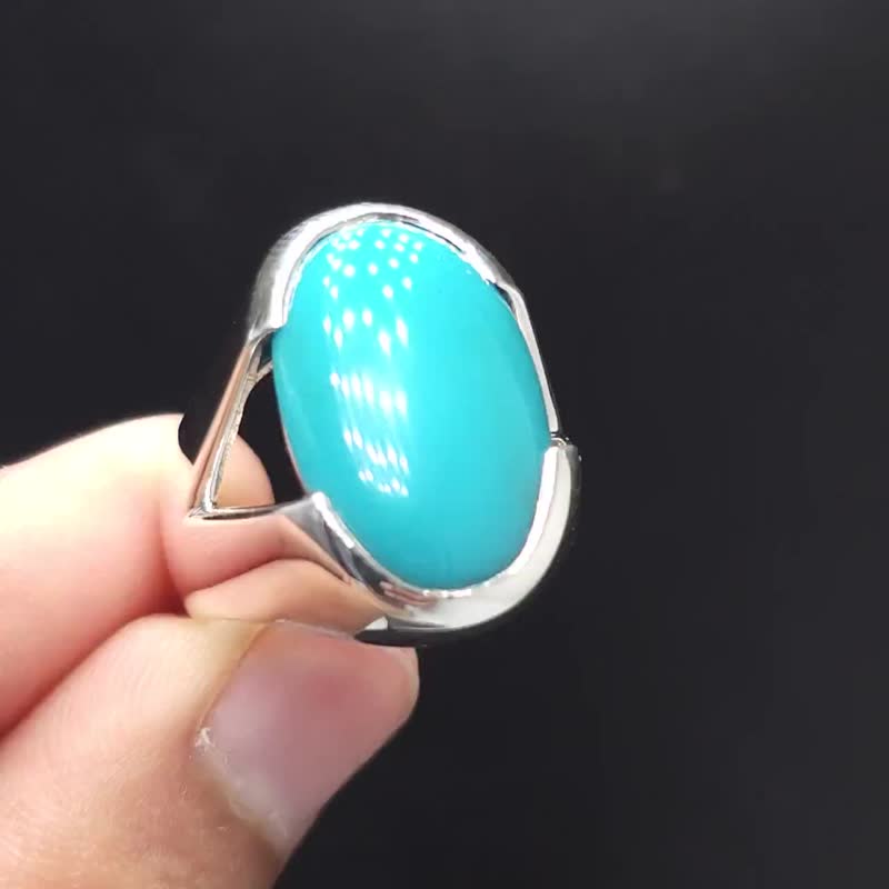 Genuine Turquoise Gemstone Sterling Silver Ring Big natural turquoise pomellato - 戒指 - 宝石 蓝色