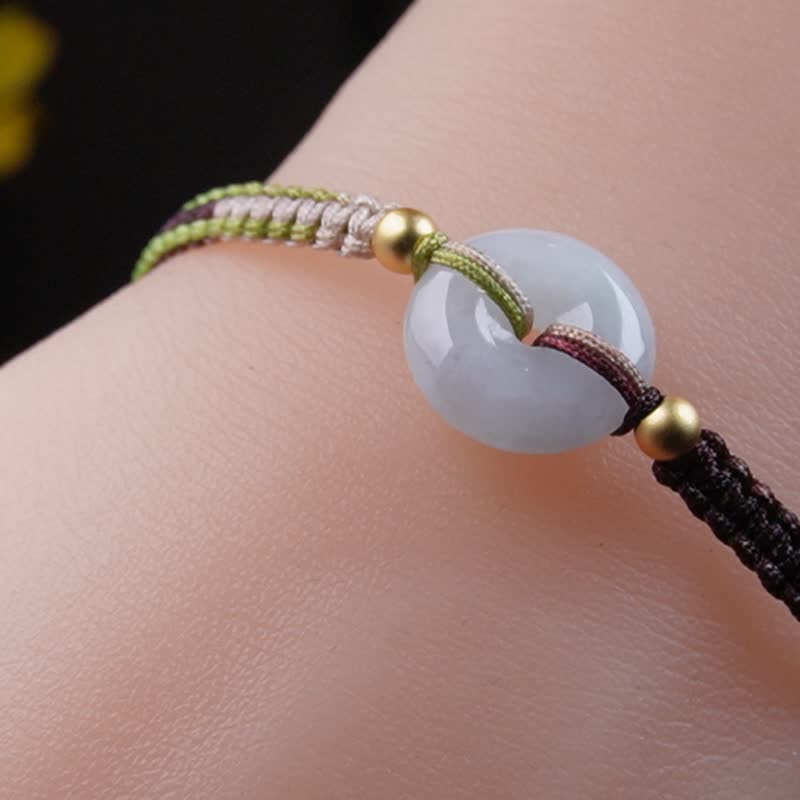 冰种翡翠平安扣编织手链 | 天然缅甸玉翡翠A货 | 送礼 - 手链/手环 - 玉石 白色