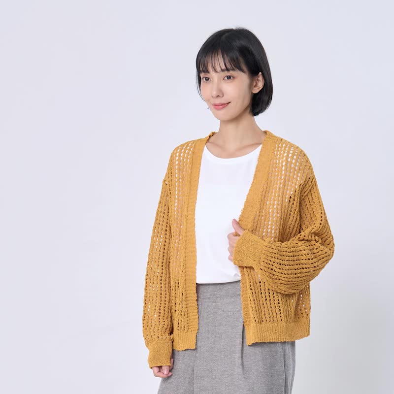 Ginne勾針挑洞開襟罩衫 - 女装针织衫/毛衣 - 其他人造纤维 橘色