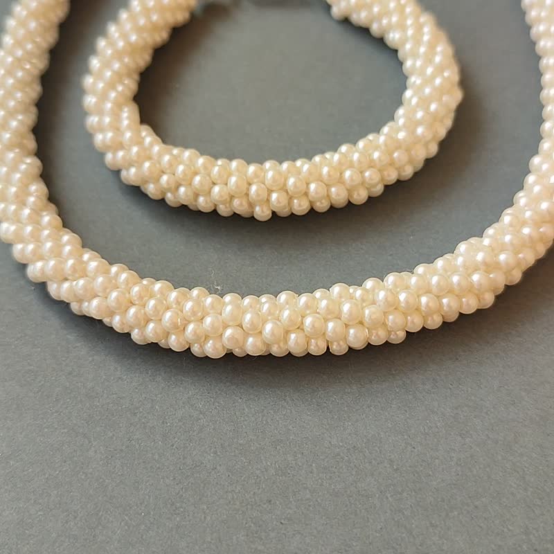 白色串珠珍珠项链  新娘首饰套装  女士  复古婚礼项链 - 项链 - 玻璃 白色