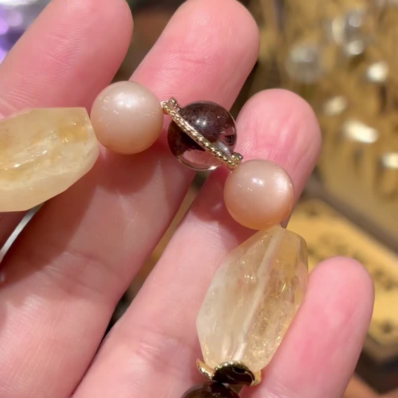 黄水晶 太阳石 黄虎眼石 红幽灵 开运 招财水晶 水晶手链 天然石 - 手链/手环 - 水晶 金色