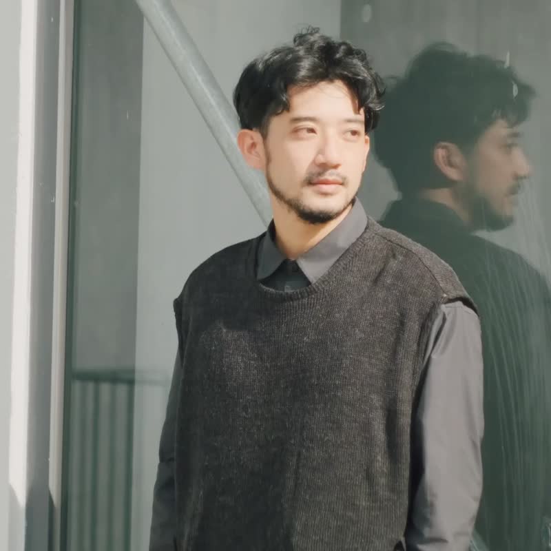 畦织绑带针织背心 - 男装背心 - 羊毛 灰色