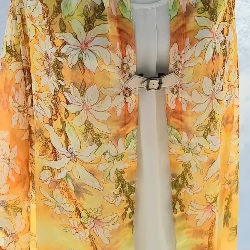 【辛夷花开 / 黄色】水彩艺术雪纺披肩 丝巾 围巾 花卉 辛夷 主角 春季 派对 洋装 - 丝巾 - 聚酯纤维 黄色