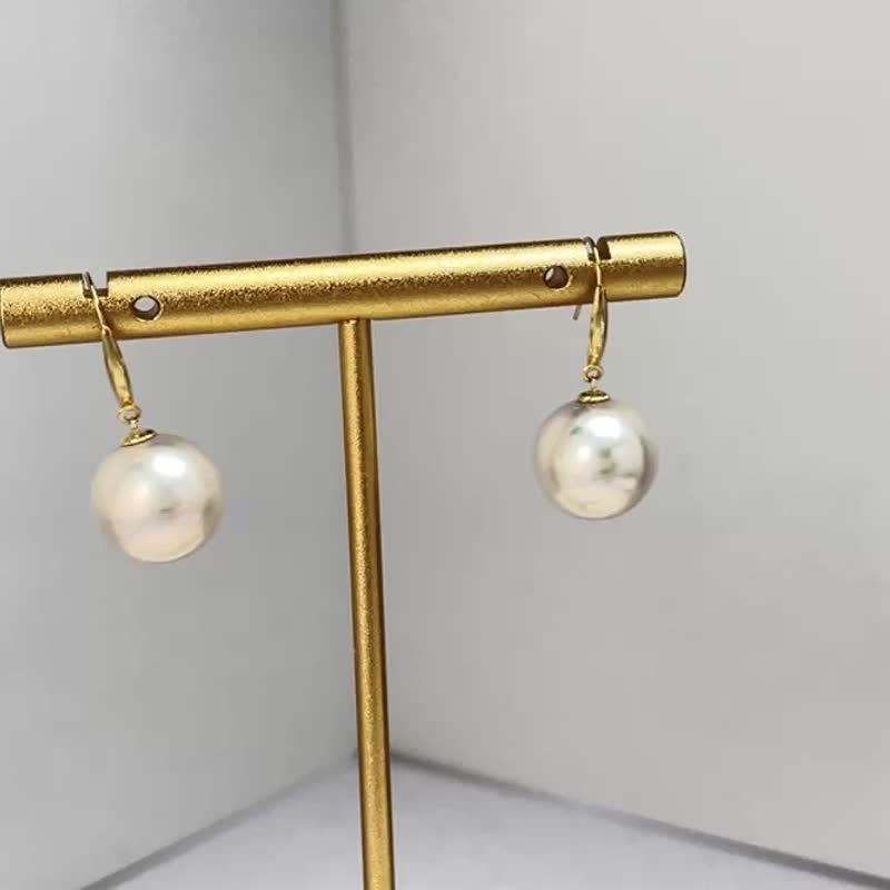 灵动款 天然淡水珍珠 爱迪生 炫彩粉色 18k金 耳环 - 耳环/耳夹 - 珍珠 白色