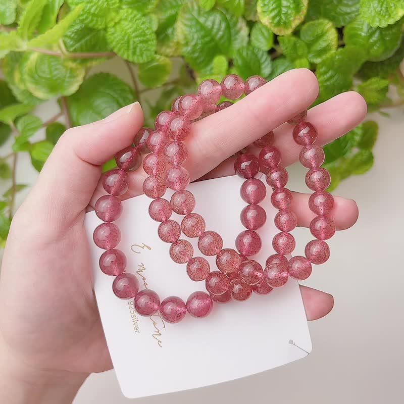 顶级透体胭脂红草莓晶手链水晶 - 手链/手环 - 水晶 粉红色