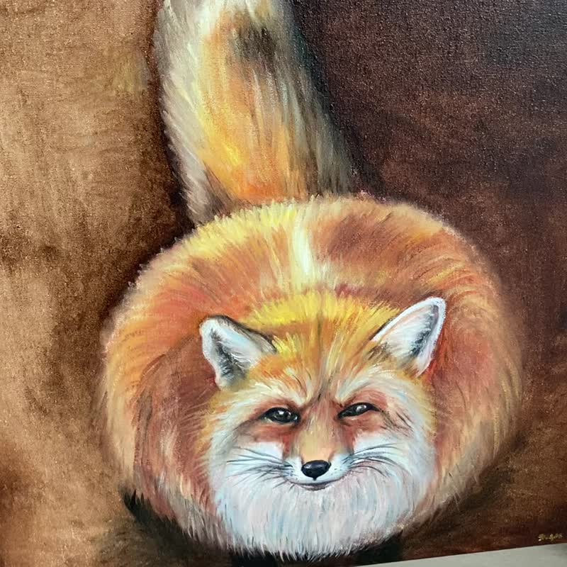 蓬松的狐狸油画原创，画布上的小画，逼真的狐狸艺术 - 海报/装饰画/版画 - 其他材质 咖啡色