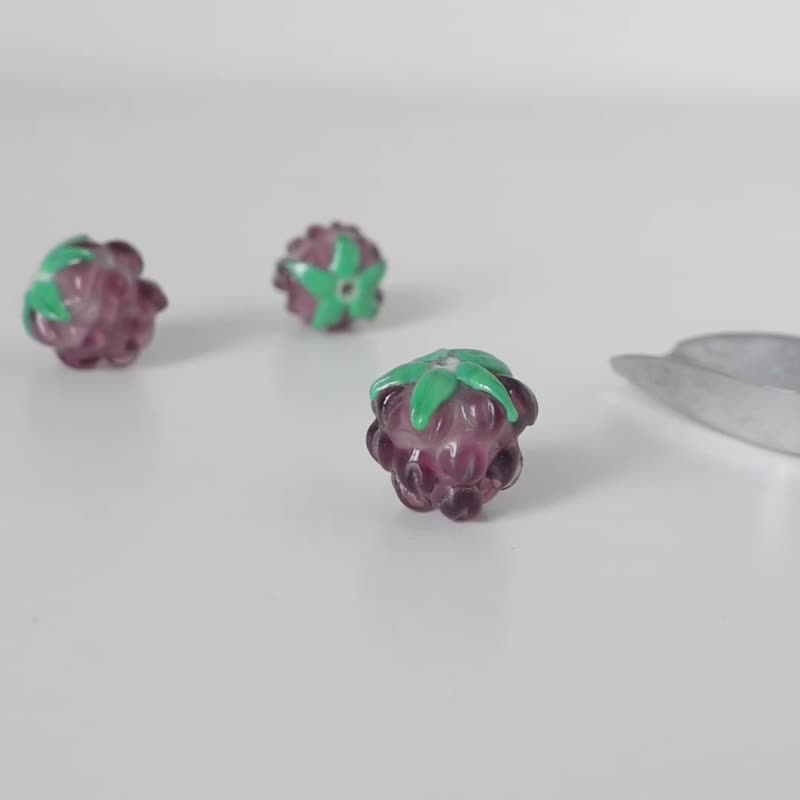 意大利穆拉诺手工玻璃浆果造型吊坠不锈钢链式项链 - 项链 - 玻璃 紫色