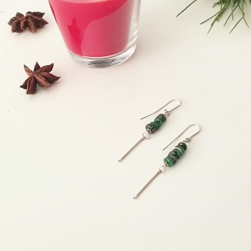 红绿碧玉耳环, 925 纯银, 射手座水晶, 农历新年礼物 - 耳环/耳夹 - 宝石 绿色