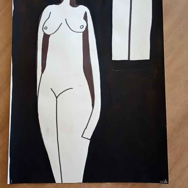 保持女性裸体，窗户画现代风格，黑白艺术画 - 海报/装饰画/版画 - 纸 白色