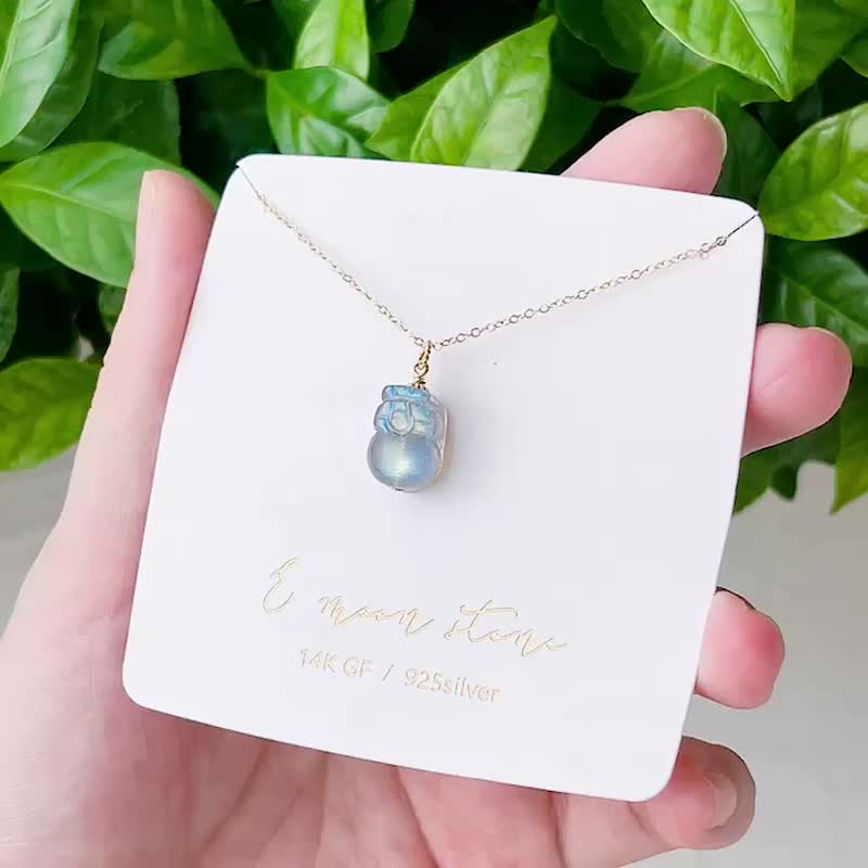 顶级星沙冰透体拉长石招财貔貅 咬钱灵兽 项链 14K - 项链 - 水晶 