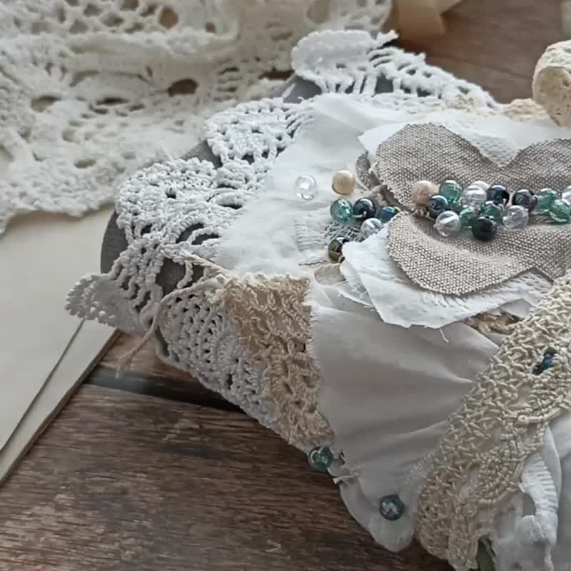 Lace junk journal handmade Romantic vintage notebook diary Angel book completed - 笔记本/手帐 - 纸 灰色