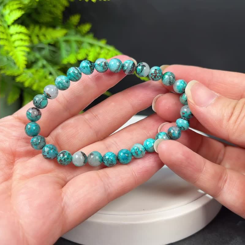 玉化凤凰松手串 7mm 油画风硅孔雀石手环 自我觉悟 内在平衡 - 手链/手环 - 宝石 蓝色