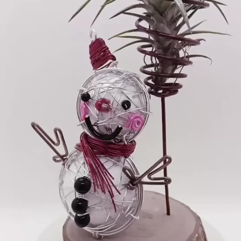 雪人空凤架 铝线手作 摆饰架 樟木底座 成品/DIY材料包 - 花瓶/陶器 - 其他金属 银色
