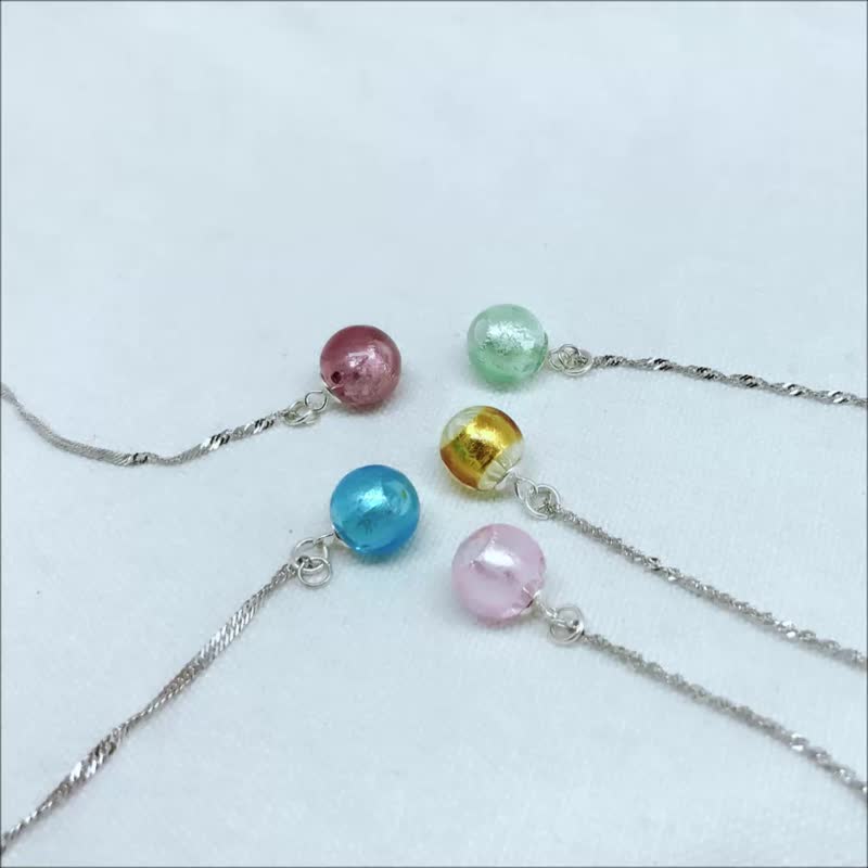香氛项链 银箔小糖果琉璃珠5色选1 925纯银链镀白金链 附精油滴管 - 项链 - 纯银 多色