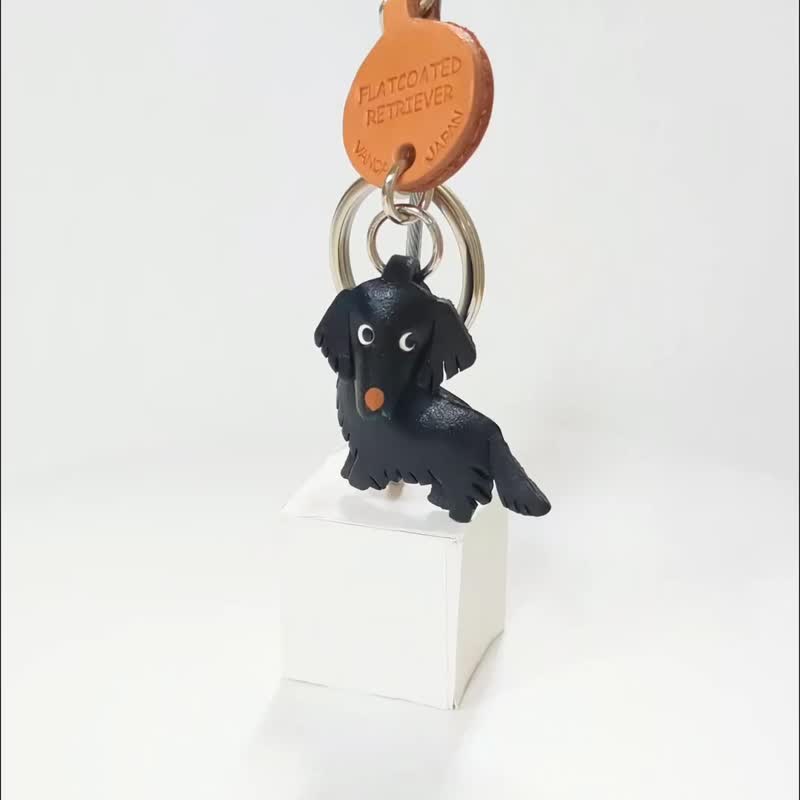 标准腊肠犬 犬 顶级皮革钥匙圈 牵绳吊饰 手工制造 日本制造 VANCA - 钥匙链/钥匙包 - 真皮 黑色