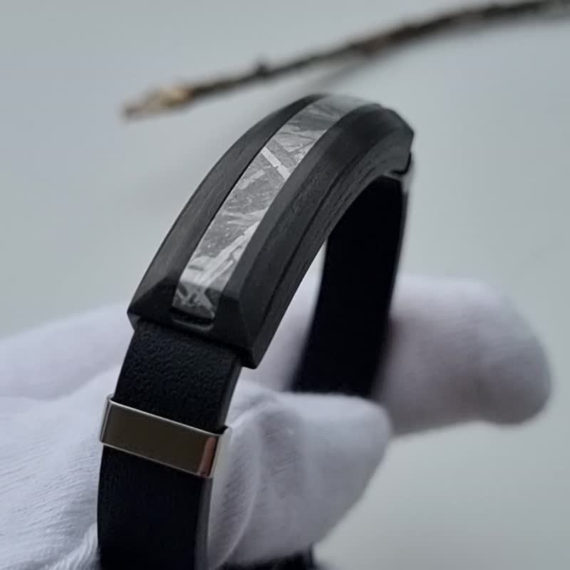 真正的陨石手 碳纤维和真皮 - 手链/手环 - 真皮 黑色