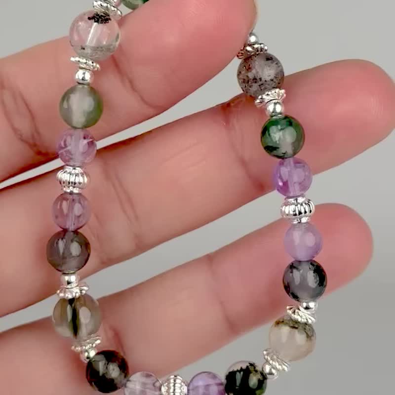 绿幽灵 水草玛瑙 紫水晶天然水晶手链/贵人运 财运 事业运 - 手链/手环 - 水晶 绿色