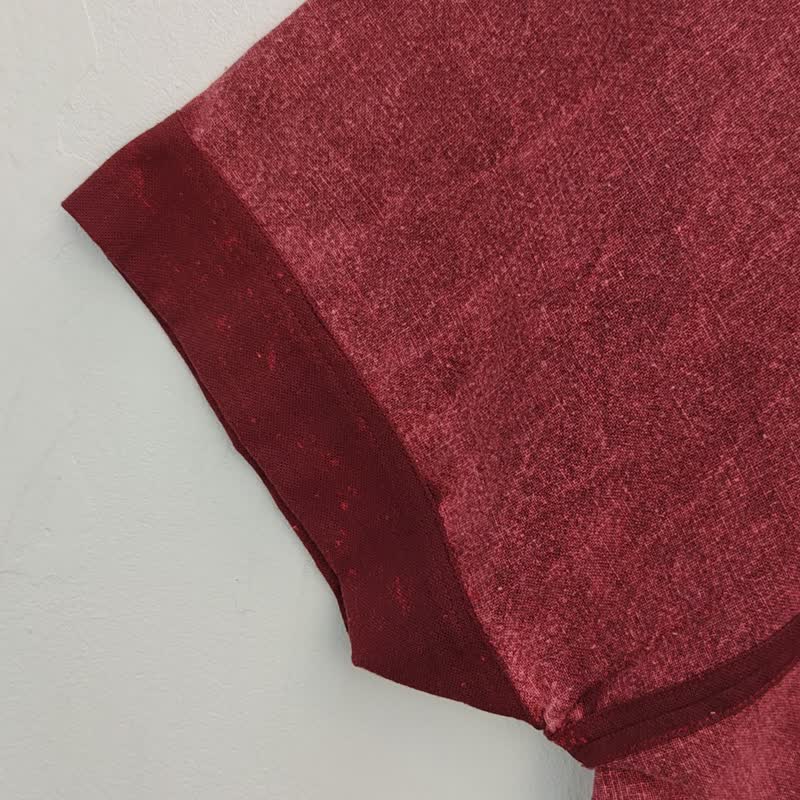 Karen Crop Stonewash Cherry Top - 女装上衣 - 棉．麻 红色