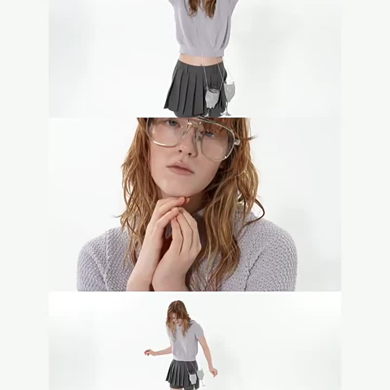 灰色 時髦芭蕾風斜紋百褶西裝假兩件短裙褲 - 女装短裤 - 聚酯纤维 灰色