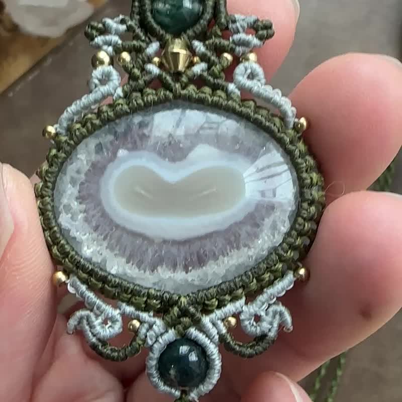 N1183 民族风 蜡线编织 石英玛瑙 铜珠 颈链 (可调长度) - 项链 - 宝石 绿色