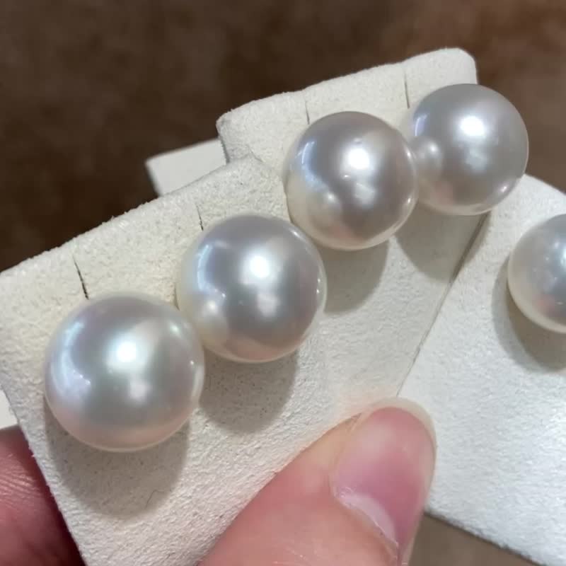 微瑕澳白珍珠9mm12mm南洋珍珠海水珍珠真珠18K珍珠耳环耳钉 - 耳环/耳夹 - 珍珠 银色