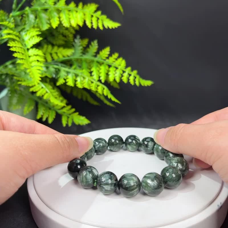 精品绿龙晶手串 颗颗满龙纹 俄料绿泥石手珠 14mm 天然能量手环 - 手链/手环 - 宝石 绿色