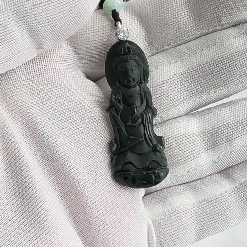 墨翠 净瓶观音翡翠 翡翠吊坠 天然缅甸翡翠 A 货 QJ-72 - 项链 - 玉石 