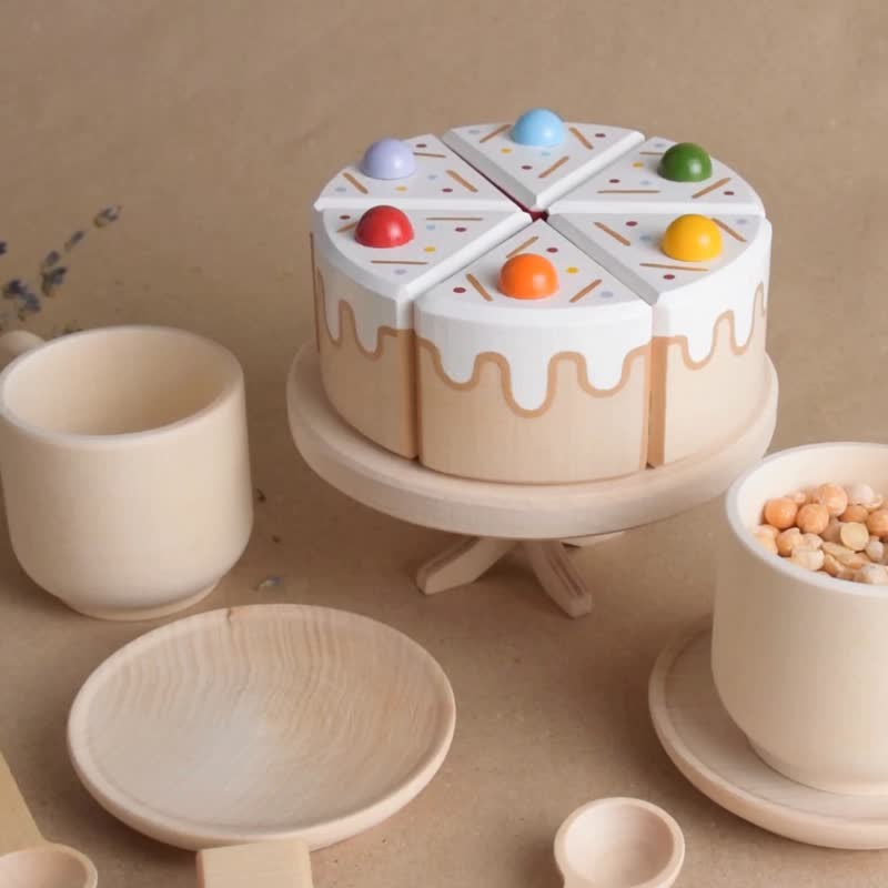木制茶具幼儿彩虹蛋糕玩具木制玩具厨房玩具 - 玩具/玩偶 - 木头 粉红色