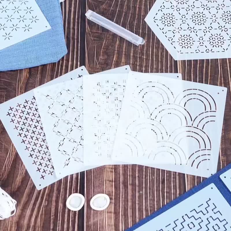 刺子绣模板套装8款 日本经典模版 刺绣拼布模版 蓝染刺绣杯垫模板 - 其他 - 塑料 白色