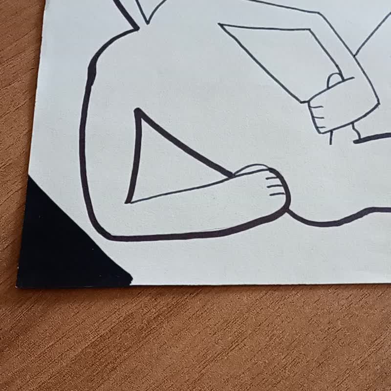 躺卧裸体男人黑白压克力情色绘画同性恋和 LGBT 壁画 - 海报/装饰画/版画 - 纸 白色