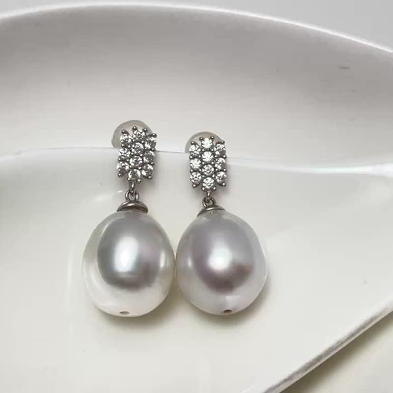 天然海水珍珠 澳白珍珠 S925银14K注金 灵动 耳环 - 耳环/耳夹 - 珍珠 白色